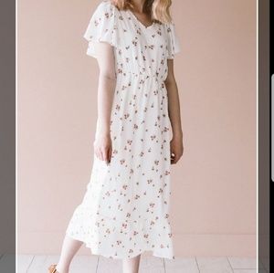 Floral boho Maxi Midi  L White Dress bump friendly